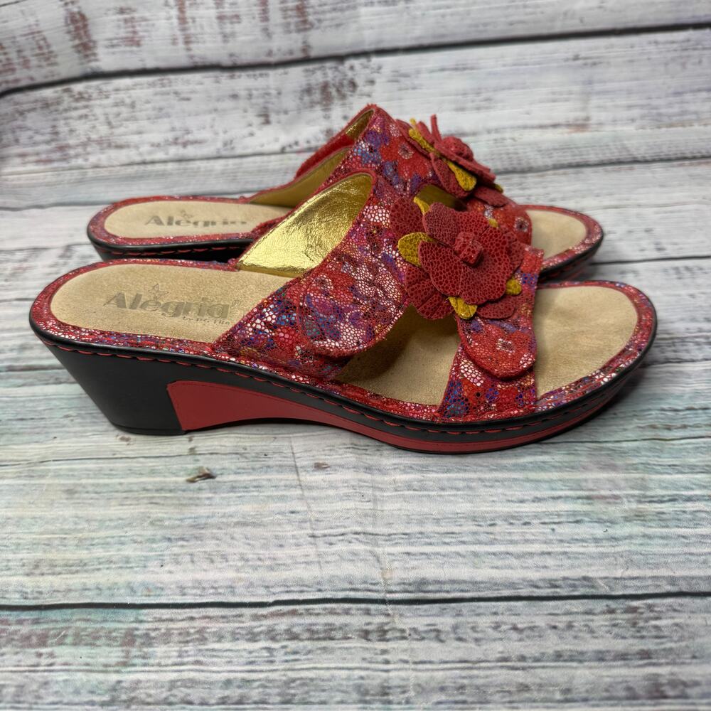 Alegria Lana Pink Floral Leather Wedge Sandals Size 39 US 9 - Picture 2 of 6
